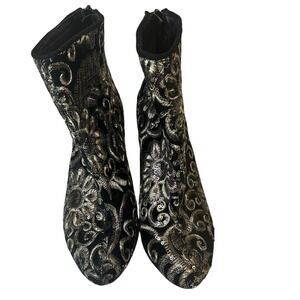 Wild‎ Diva Women's Size 7.5 Black Sequin Ankle Boots High Block 3.5" Heel Zip